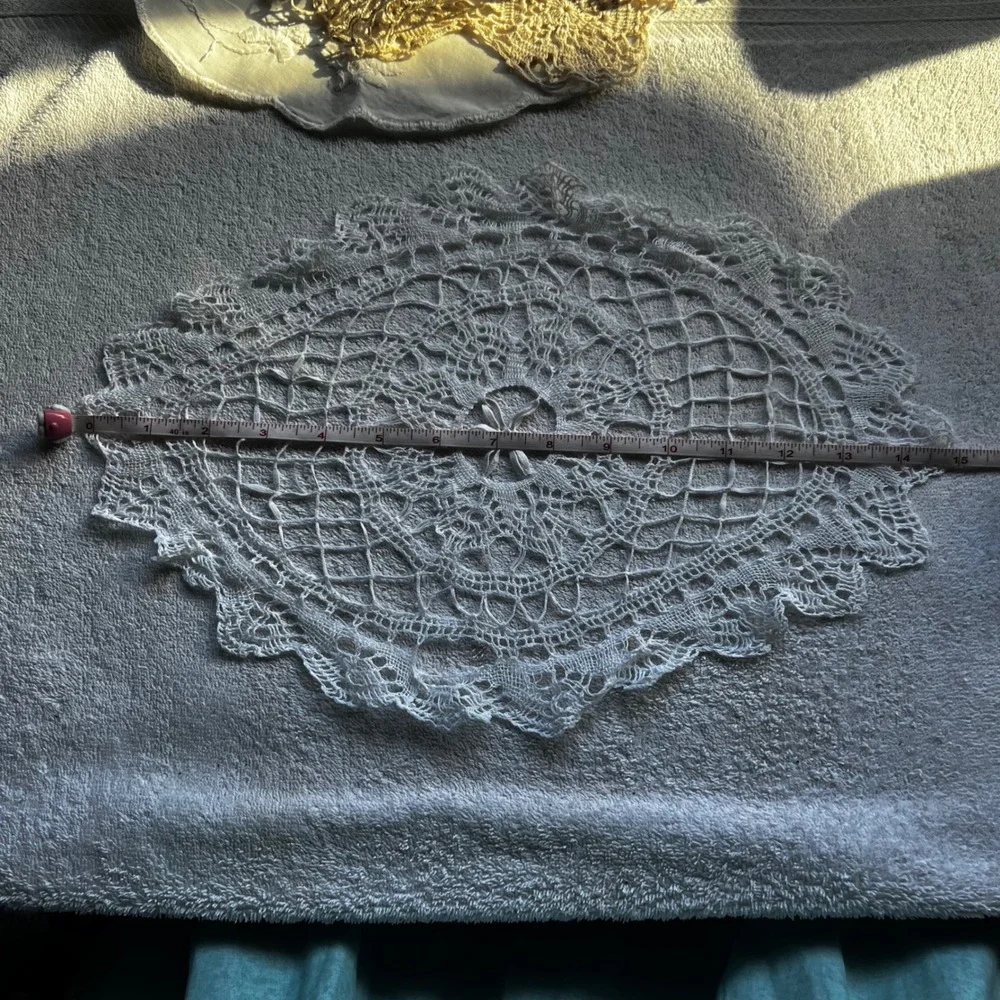 Vintage Doilies Set 4 White Cream Crochet Embroidered Lace Floral